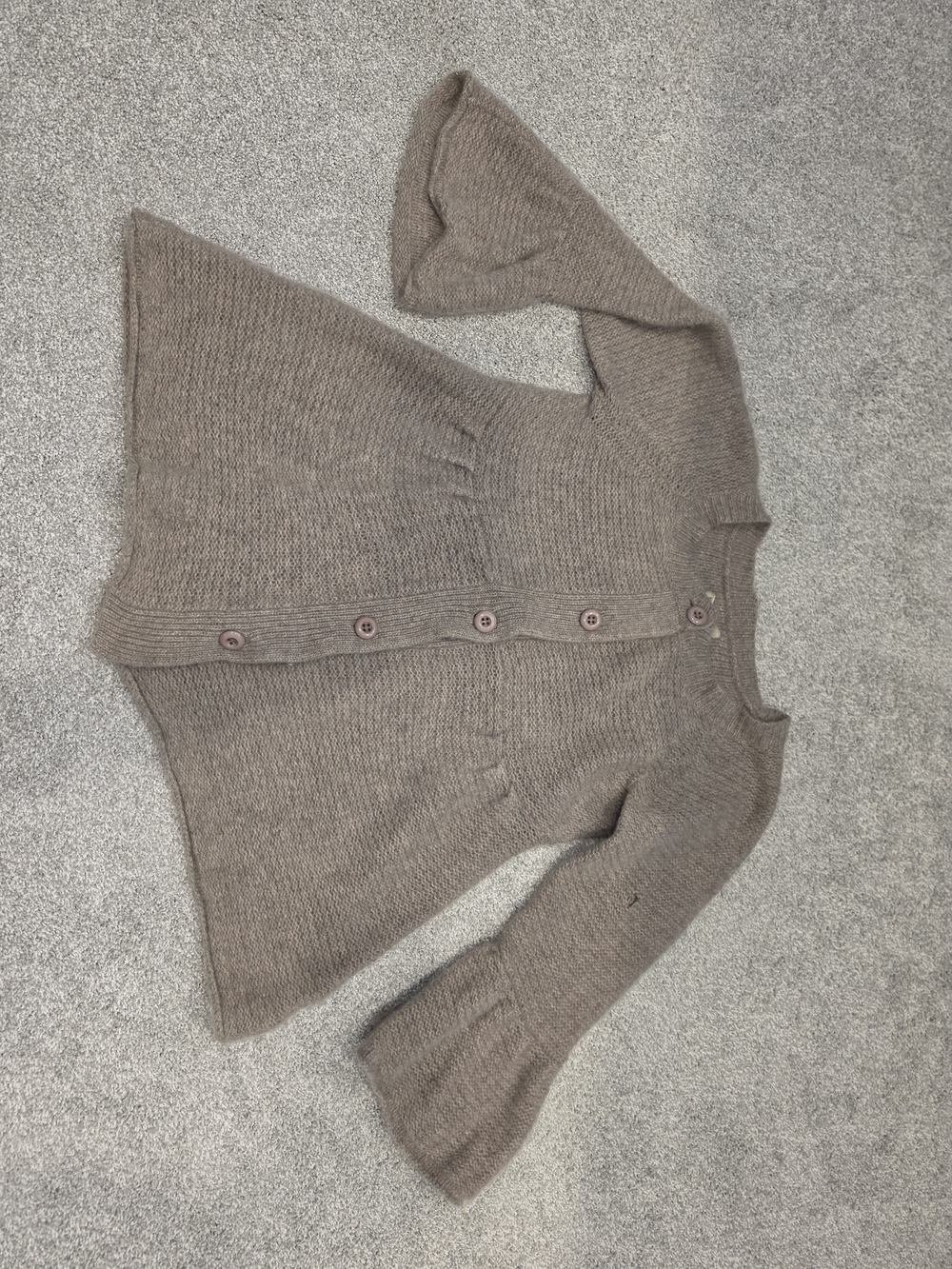 Velvet Cashmere Taupe Button-Up Flared Cardigan
